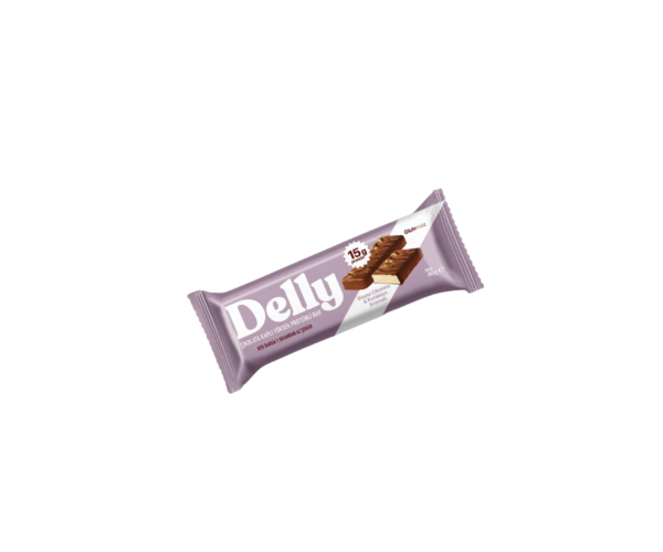 Delly Çikolata Kaplı Proteinli Beyaz Çikolata Kurabiye Aromalı Bar 40gr